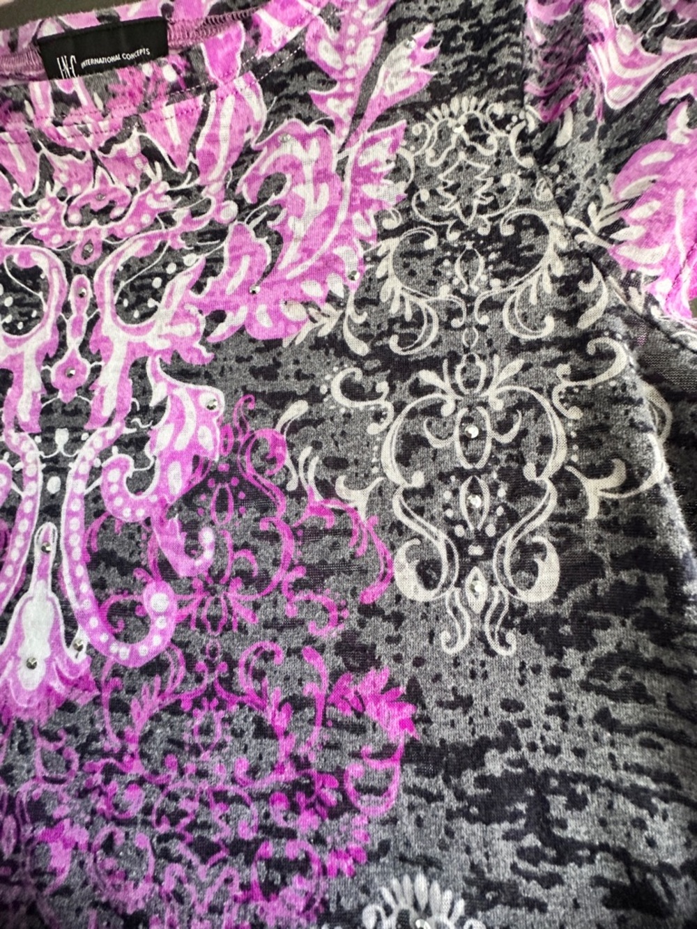 INC International Concepts Pink Black Baroque Rhinestone Detail Top Size M - Picture 9 of 16
